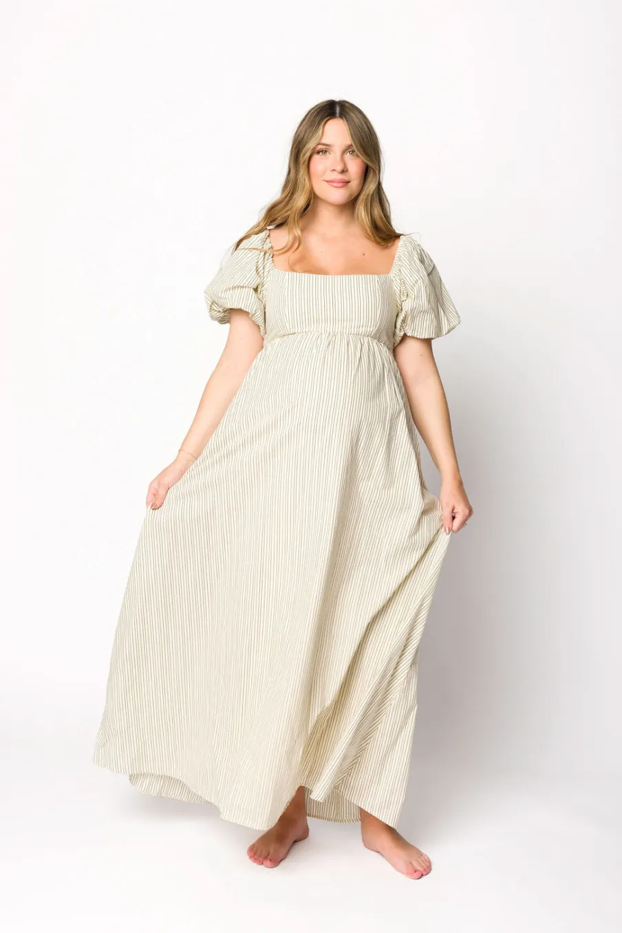 Sale Worth Collective Jules Striped Maxi Dress in Natural/Black - Bump Friendly