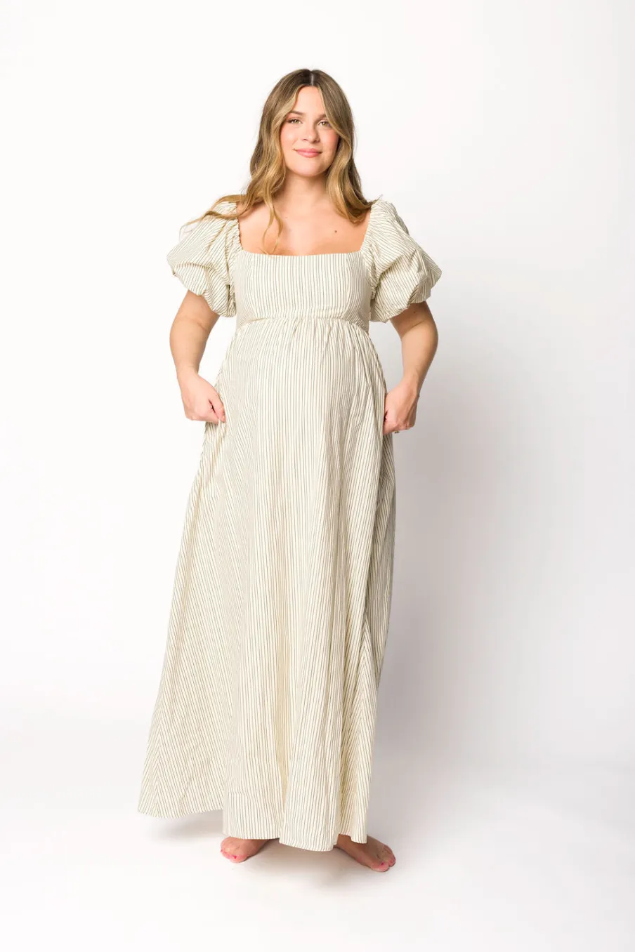 Sale Worth Collective Jules Striped Maxi Dress in Natural/Black - Bump Friendly