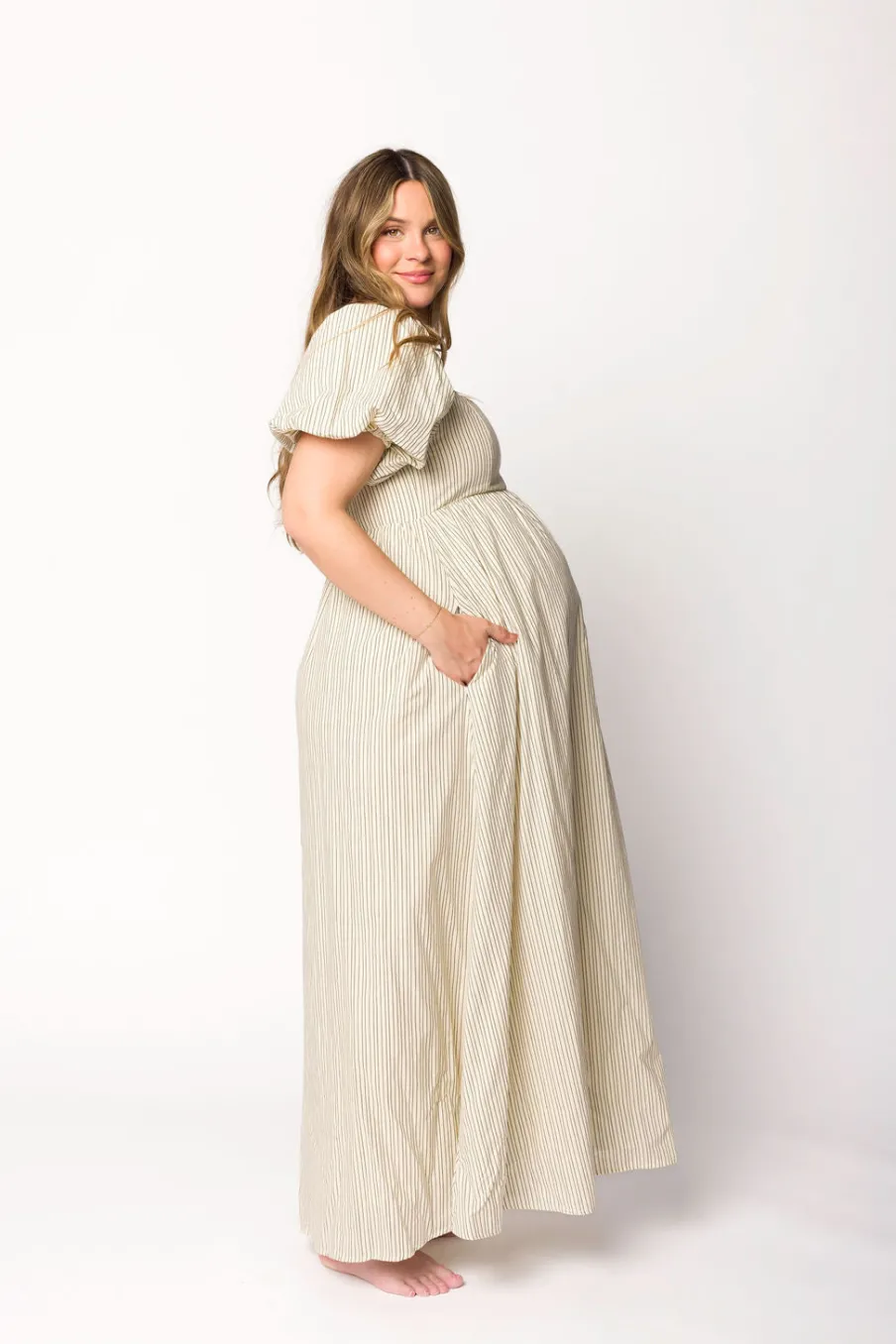 Sale Worth Collective Jules Striped Maxi Dress in Natural/Black - Bump Friendly