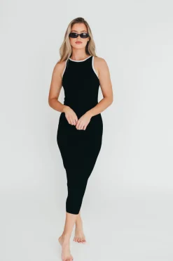 Discount Worth Collective Juliana Contrast Racerback Tank Dress in Black/White