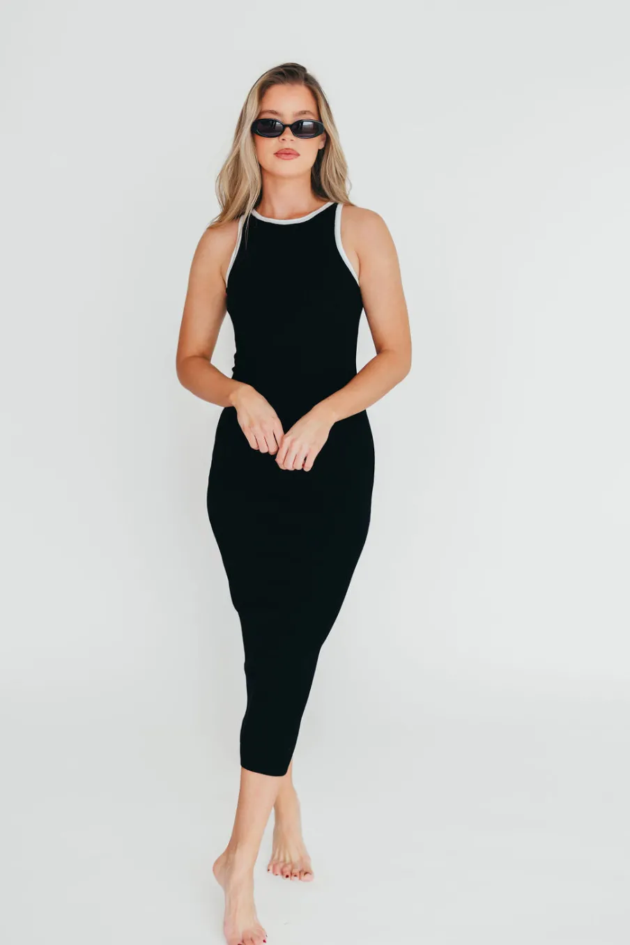 Discount Worth Collective Juliana Contrast Racerback Tank Dress in Black/White