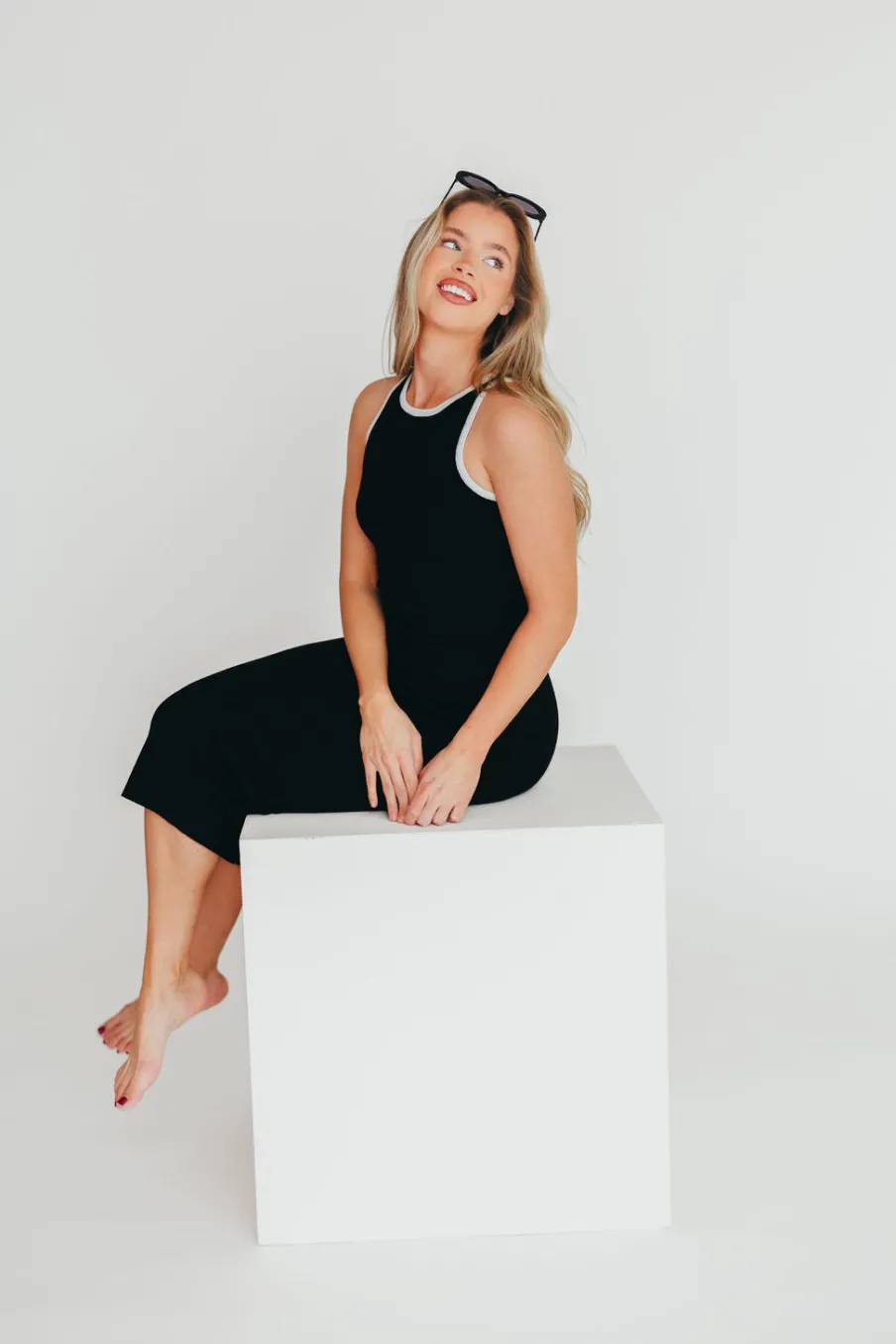 Discount Worth Collective Juliana Contrast Racerback Tank Dress in Black/White