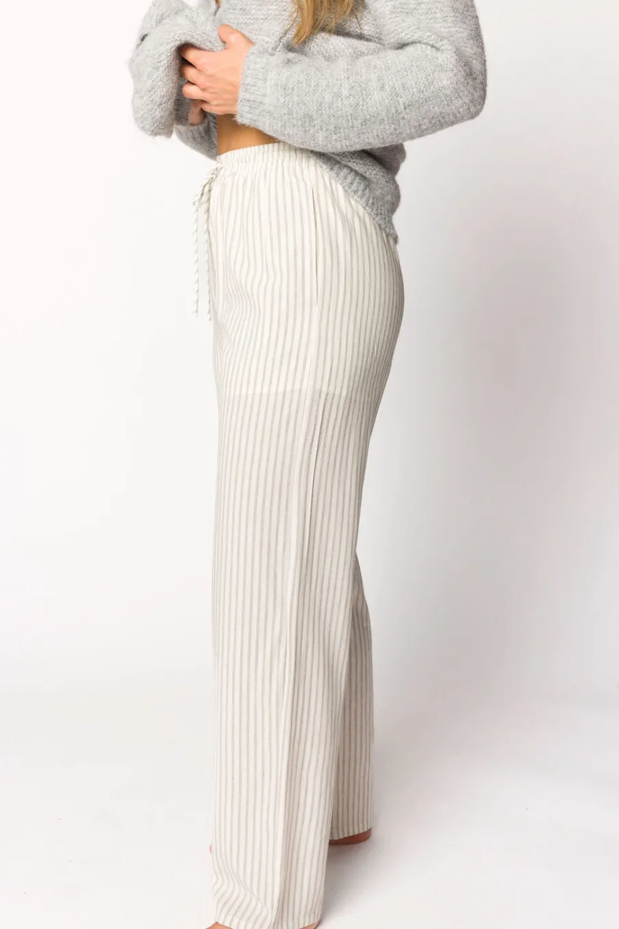 Best Worth Collective Julie Striped Cotton Pants in Ivory/Black