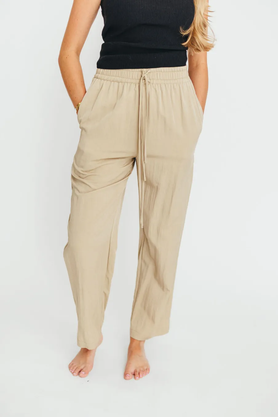 Discount Worth Collective June Double Drawstring Wide Leg Pants in Taupe