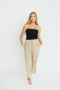 Discount Worth Collective June Double Drawstring Wide Leg Pants in Taupe