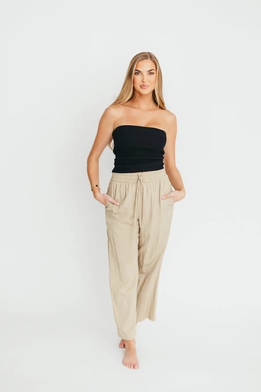 Discount Worth Collective June Double Drawstring Wide Leg Pants in Taupe