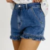 Best Worth Collective Kalani Ruffled Hem Shorts in Denim