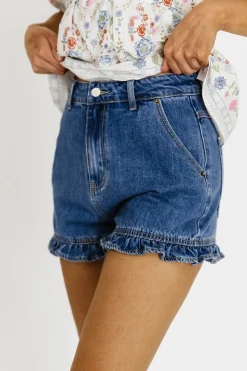 Best Worth Collective Kalani Ruffled Hem Shorts in Denim