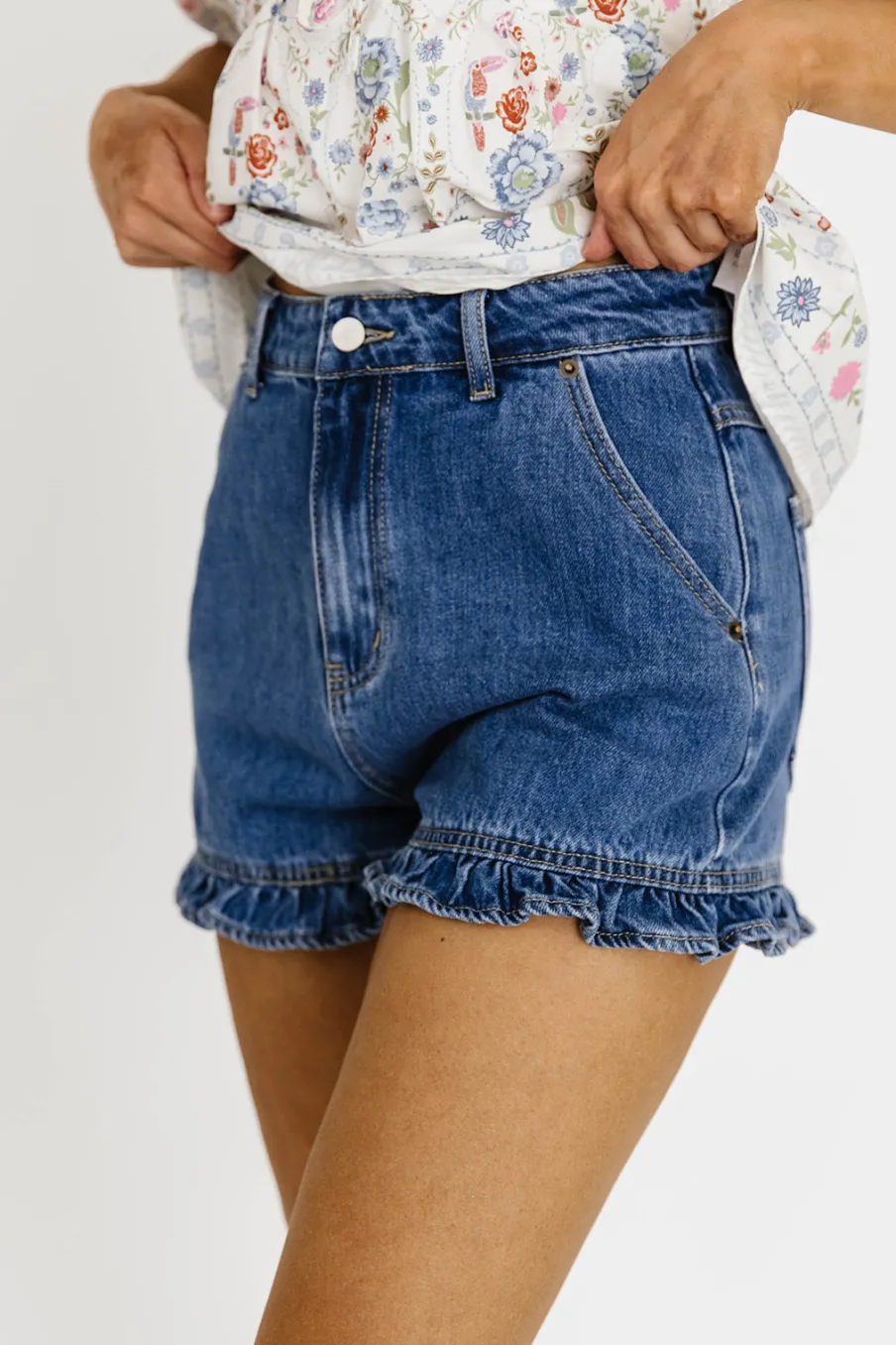 Best Worth Collective Kalani Ruffled Hem Shorts in Denim