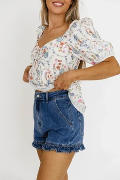 Best Worth Collective Kalani Ruffled Hem Shorts in Denim