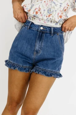 Best Worth Collective Kalani Ruffled Hem Shorts in Denim