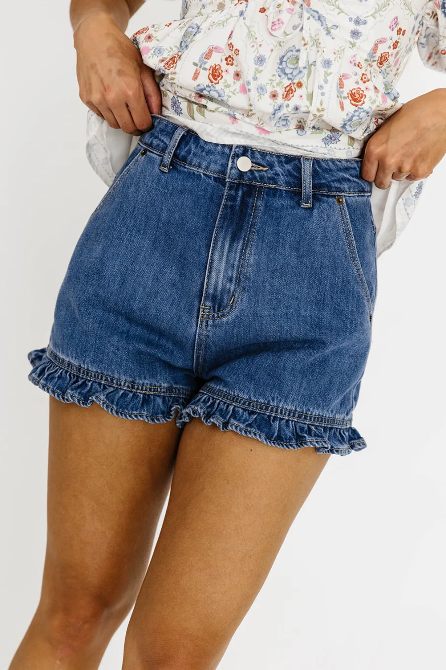 Best Worth Collective Kalani Ruffled Hem Shorts in Denim