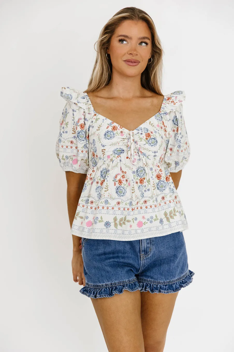 Best Worth Collective Kalani Ruffled Hem Shorts in Denim