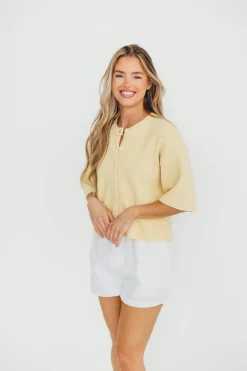 New Worth Collective Karen Short Sleeve Cardigan in Yellow