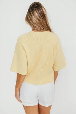 New Worth Collective Karen Short Sleeve Cardigan in Yellow
