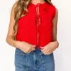 Online Worth Collective Kate Knitted Tie-Front Vest in Red