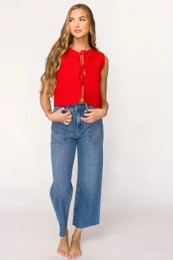Online Worth Collective Kate Knitted Tie-Front Vest in Red