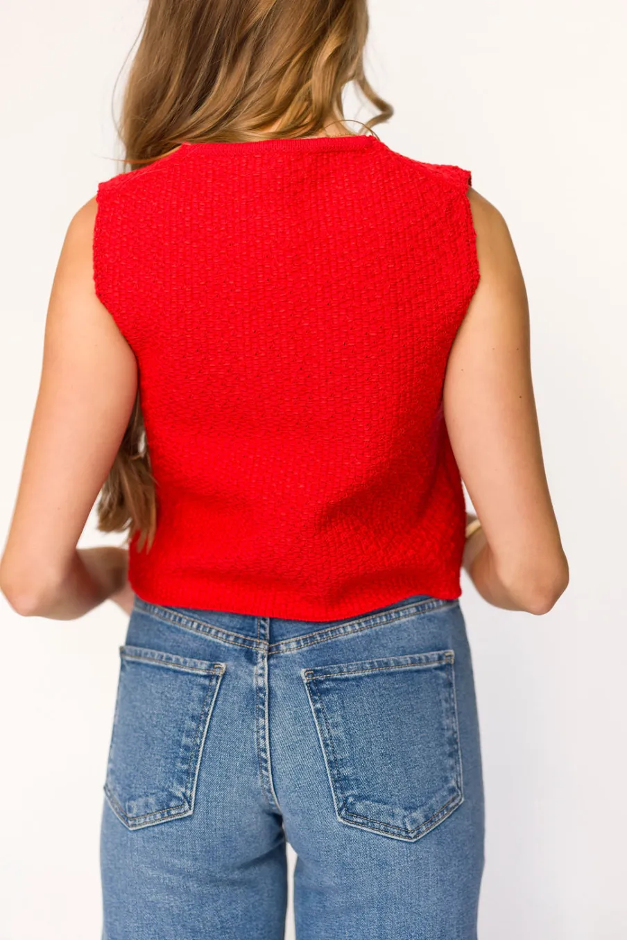 Online Worth Collective Kate Knitted Tie-Front Vest in Red