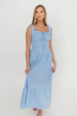 Best Worth Collective Katie 100% Cotton Maxi Dress in Blue Stripe