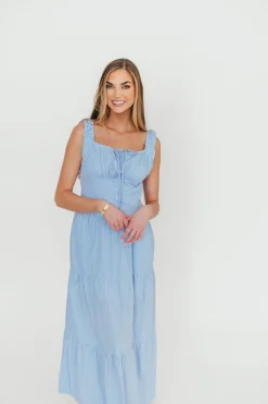Best Worth Collective Katie 100% Cotton Maxi Dress in Blue Stripe