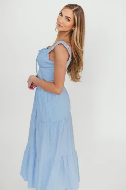 Best Worth Collective Katie 100% Cotton Maxi Dress in Blue Stripe