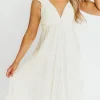 Online Worth Collective Katy Pleated Bodice Midi Dress in Cream - Bump Friendly