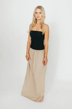 Outlet Worth Collective Kaylee Linen and Ribbed Knit Maxi Dress in Black/Tan