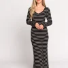 Sale Worth Collective Keaton Knit Maxi Dress with V-Neckline in Black/Cream Stripe