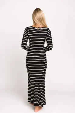 Sale Worth Collective Keaton Knit Maxi Dress with V-Neckline in Black/Cream Stripe