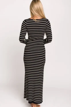 Sale Worth Collective Keaton Knit Maxi Dress with V-Neckline in Black/Cream Stripe