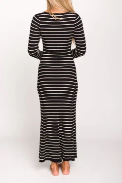 Sale Worth Collective Keaton Knit Maxi Dress with V-Neckline in Black/Cream Stripe