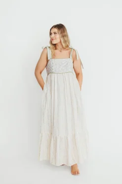 Online Worth Collective Kelly Adjustable Tie Maxi Dress in Pale Peach Floral *PRE-ORDER*