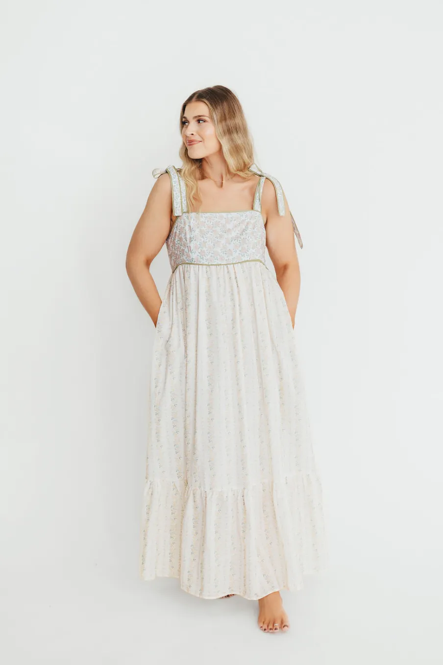Online Worth Collective Kelly Adjustable Tie Maxi Dress in Pale Peach Floral *PRE-ORDER*