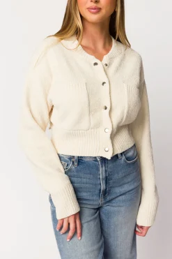Online Worth Collective Kendall Knit Bomber Jacket in Ivory