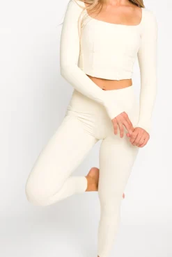 Best Worth Collective Kendra Long Sleeve Square Neck Corset Top in Cream