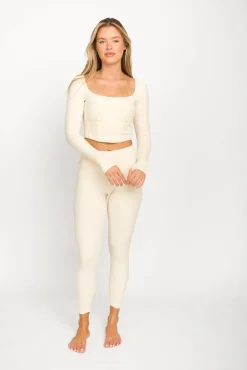Best Worth Collective Kendra Long Sleeve Square Neck Corset Top in Cream