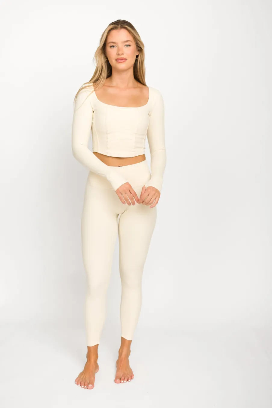 Best Worth Collective Kendra Long Sleeve Square Neck Corset Top in Cream