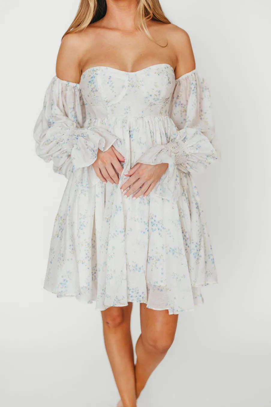 Outlet Worth Collective Kennedy Floral Mini Dress in Blue- Bump Friendly