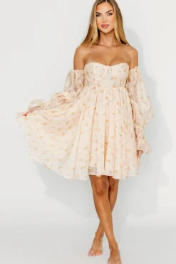 Sale Worth Collective Kennedy Floral Mini Dress in Cream- Bump Friendly