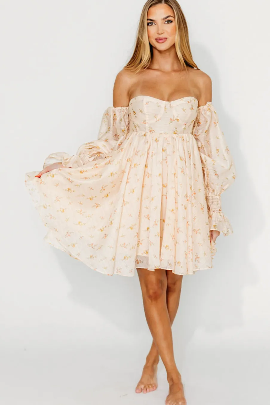 Sale Worth Collective Kennedy Floral Mini Dress in Cream- Bump Friendly