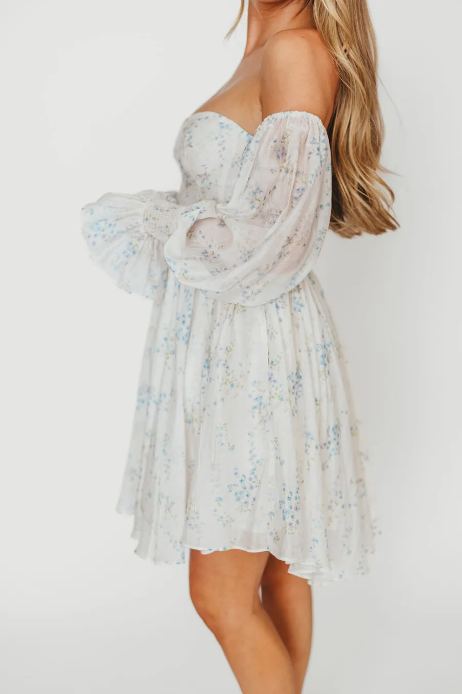 Outlet Worth Collective Kennedy Floral Mini Dress in Blue- Bump Friendly