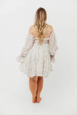 Outlet Worth Collective Kennedy Floral Mini Dress in Blue- Bump Friendly