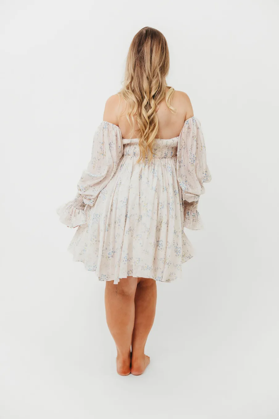 Outlet Worth Collective Kennedy Floral Mini Dress in Blue- Bump Friendly