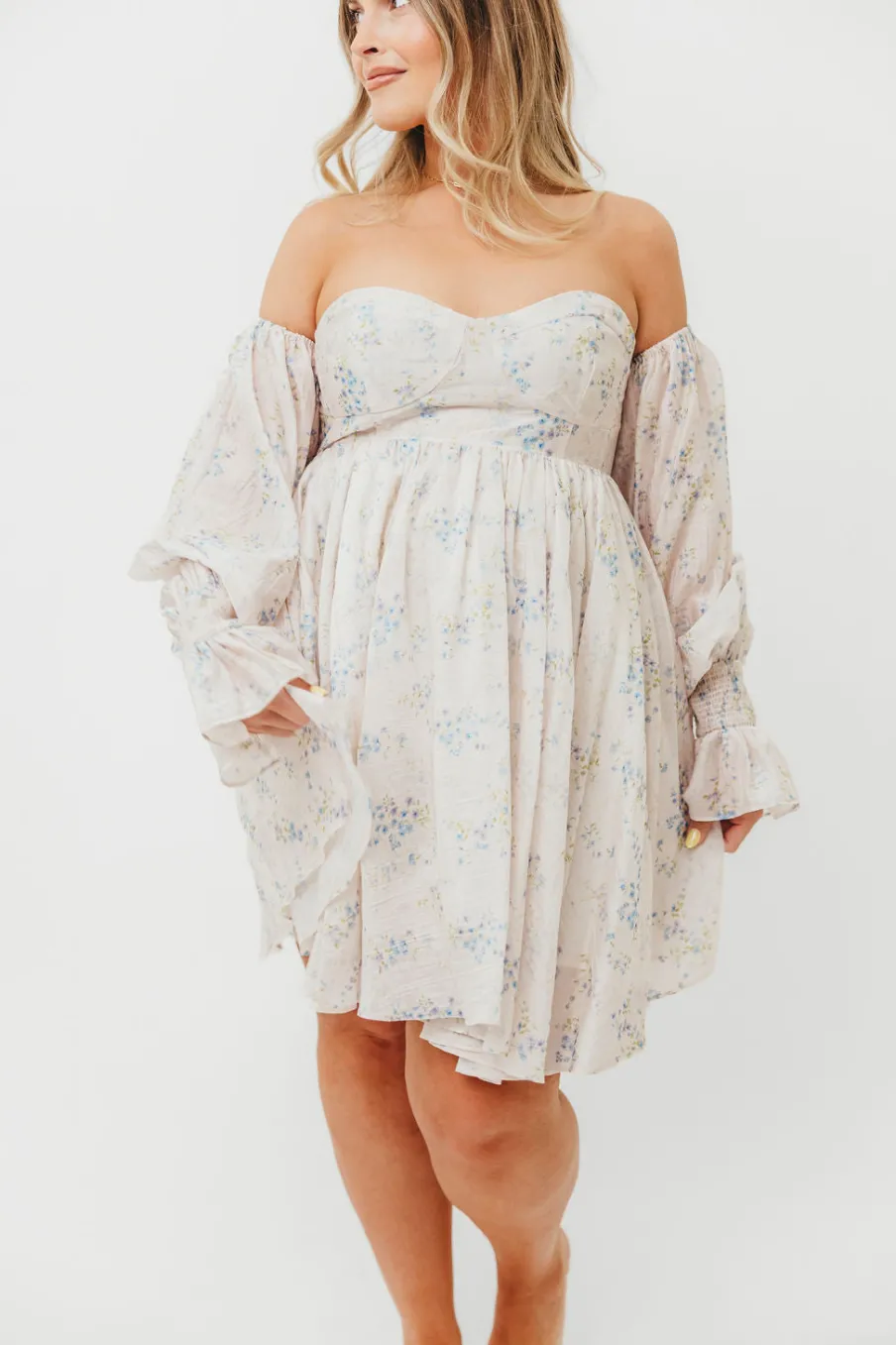 Outlet Worth Collective Kennedy Floral Mini Dress in Blue- Bump Friendly