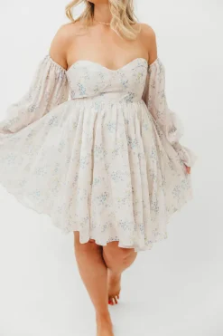 Outlet Worth Collective Kennedy Floral Mini Dress in Blue- Bump Friendly
