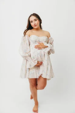 Outlet Worth Collective Kennedy Floral Mini Dress in Blue- Bump Friendly