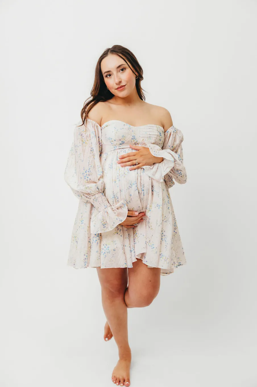 Outlet Worth Collective Kennedy Floral Mini Dress in Blue- Bump Friendly