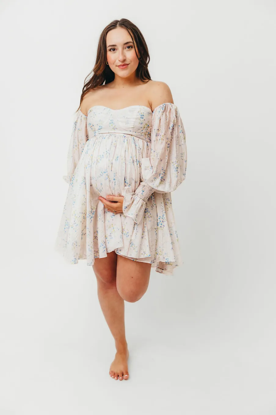 Outlet Worth Collective Kennedy Floral Mini Dress in Blue- Bump Friendly