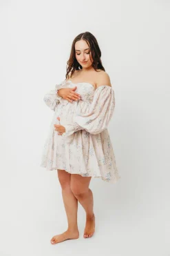 Outlet Worth Collective Kennedy Floral Mini Dress in Blue- Bump Friendly