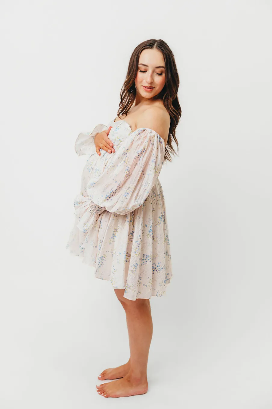 Outlet Worth Collective Kennedy Floral Mini Dress in Blue- Bump Friendly